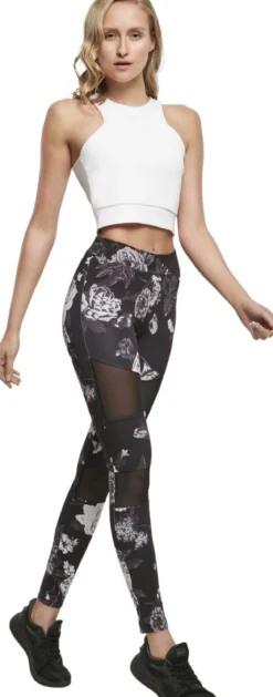 Urban Classics Ladies Tech Mesh AOP - Leggings, darkflower