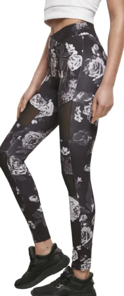 Urban Classics Ladies Tech Mesh AOP - Leggings, darkflower
