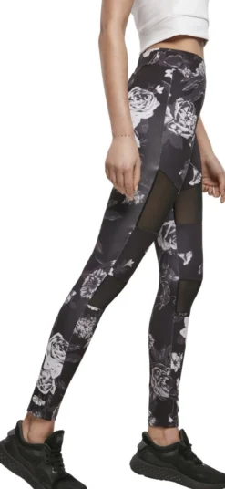 Urban Classics Ladies Tech Mesh AOP - Leggings, darkflower