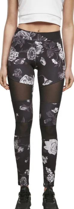 Urban Classics Ladies Tech Mesh AOP - Leggings, darkflower
