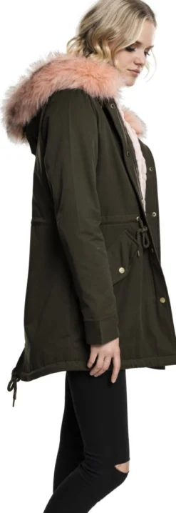 Urban Classics Peached Teddy Lined Parka - Naisten talvitakki, olive