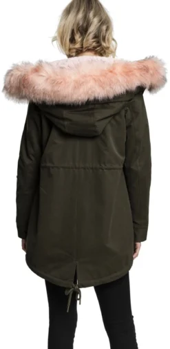Urban Classics Peached Teddy Lined Parka - Naisten talvitakki, olive