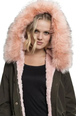 Urban Classics Peached Teddy Lined Parka - Naisten talvitakki, olive